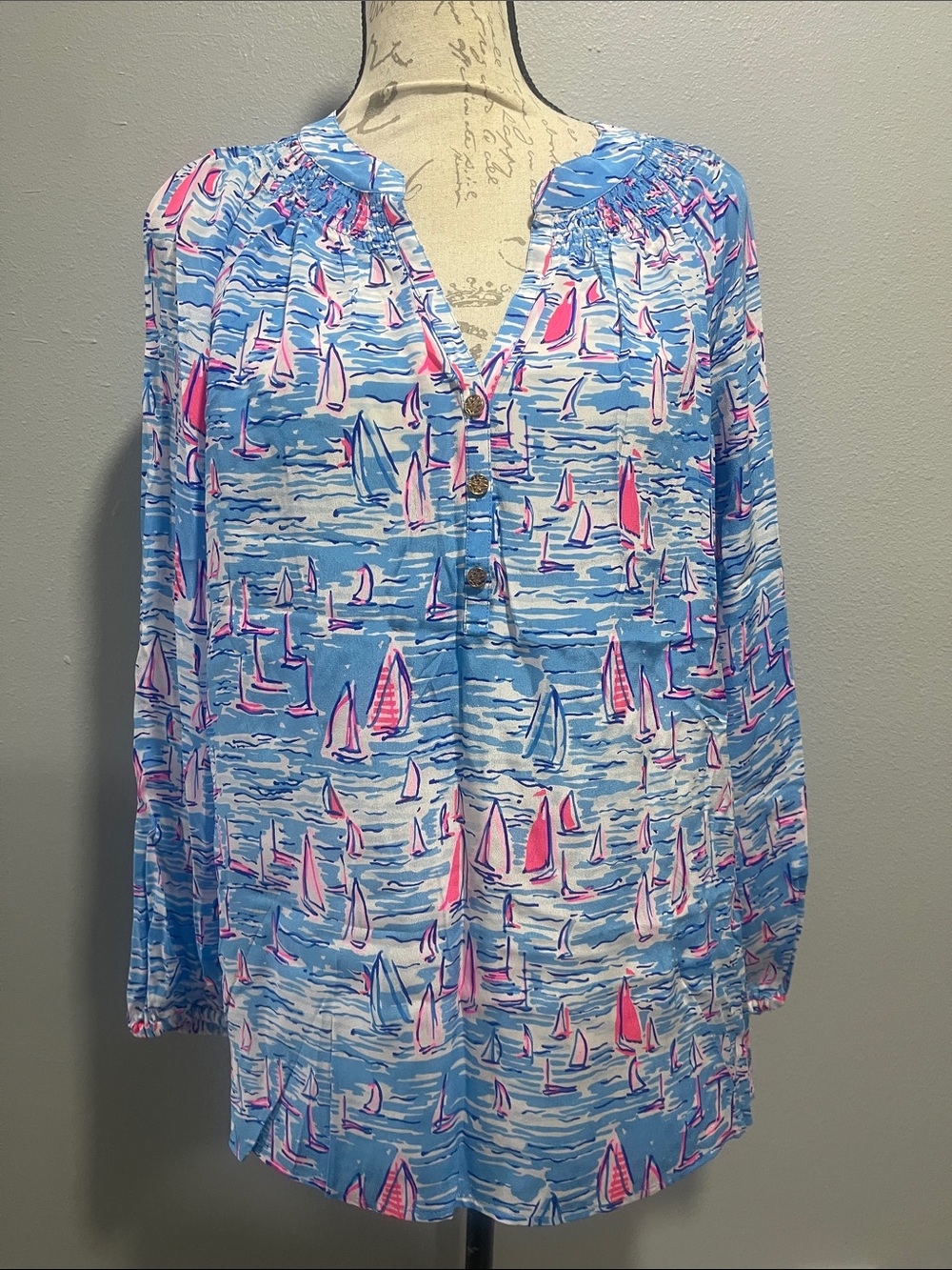 Lilly Pulitzer Blue Sailboat Print Tunic Top